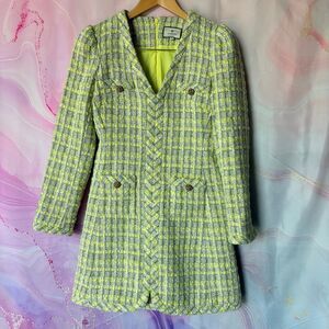Tuckernuck XS Yellow Tweed Statement Dress Professional Business Retro Preppy
